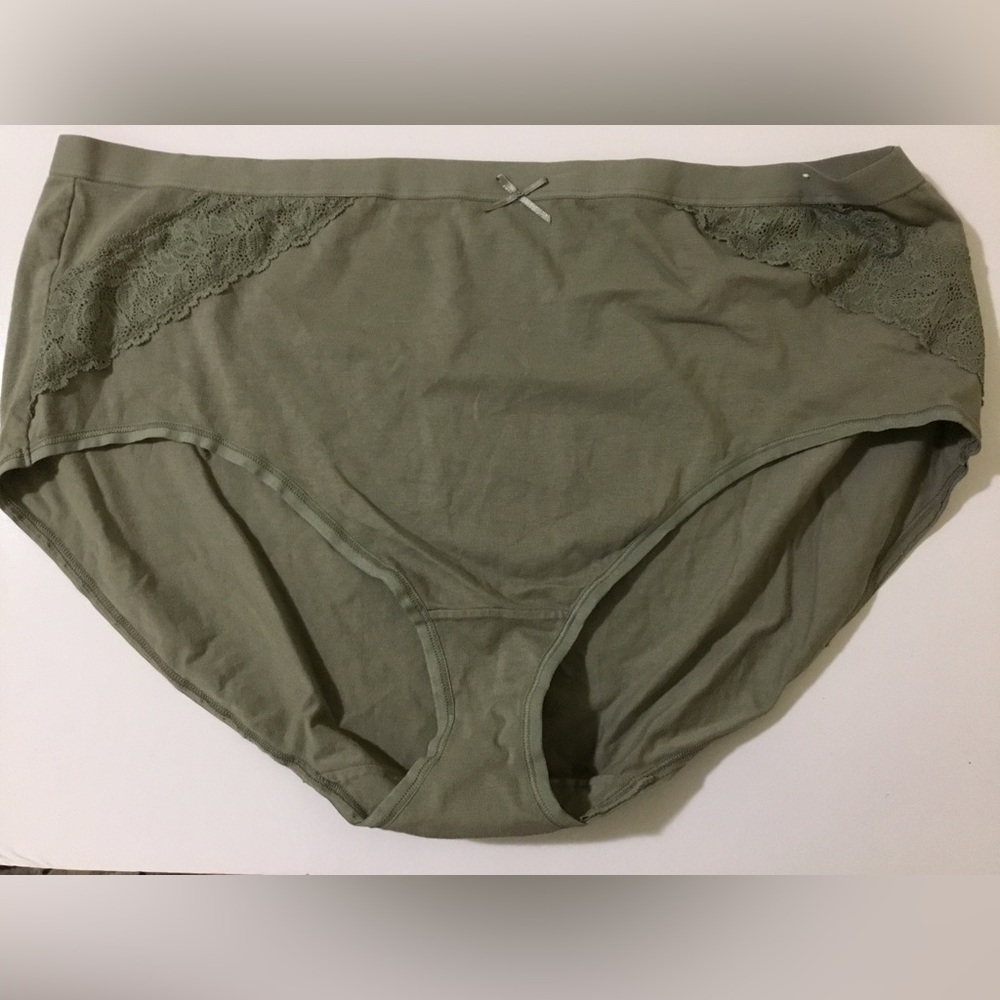 Cacique High Leg Brief Panty Lace Trim 26/28 Cotton Olive Green NWOT New